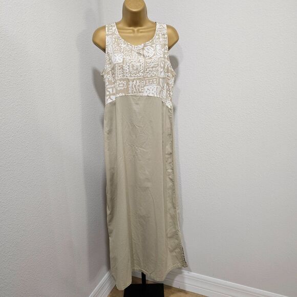 Cottage Coastal Grandma Modest Two Piece Tan White Jacket Tank Dress Womens Med - Picture 3 of 8